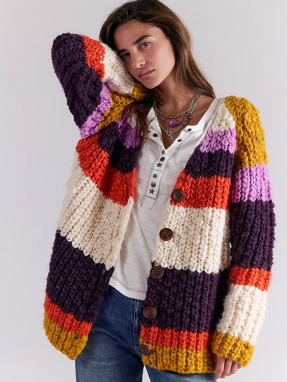 Free People Miles Stripe Cardigan | Chunky Knit